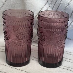 🌺Pioneer Woman Amelia Plum Embossed Tumbler Tea Glass X 2 Purple Boho 16 Oz